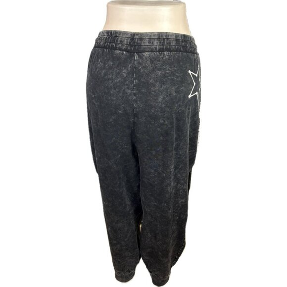 Lovesick +5 Black Acid Wash Drawstring Star Skeleton Bones Graphic Jogger Pants - Picture 4 of 7